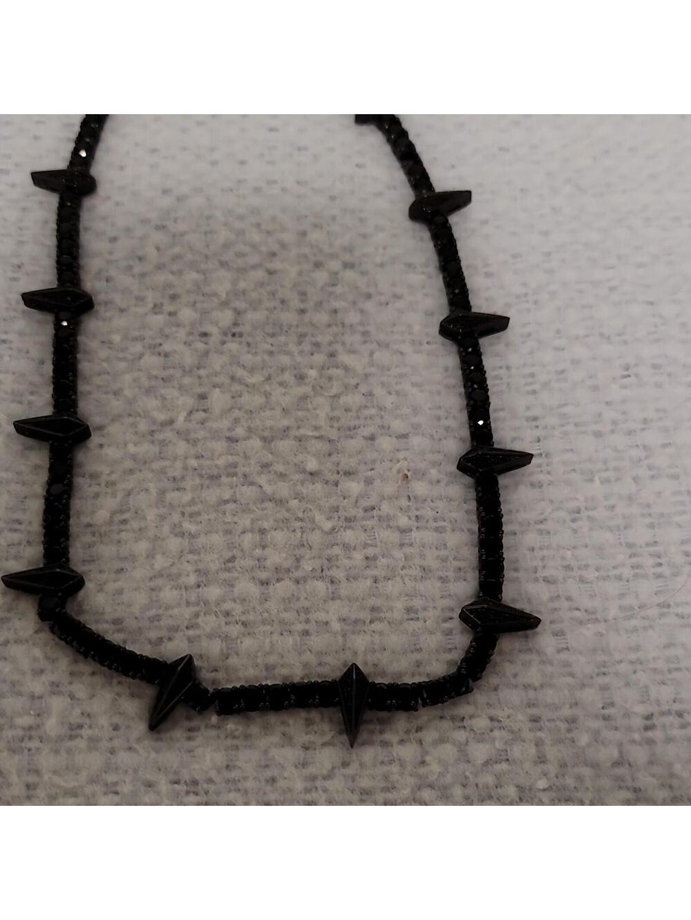 Black (wakanda)Beaded Ball/Bead Chain Necklace Spike Accents Black Beads